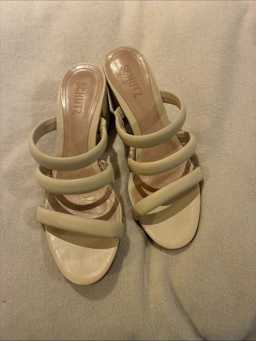 SCHUTZ Cream Multi-Strap Slide Heels